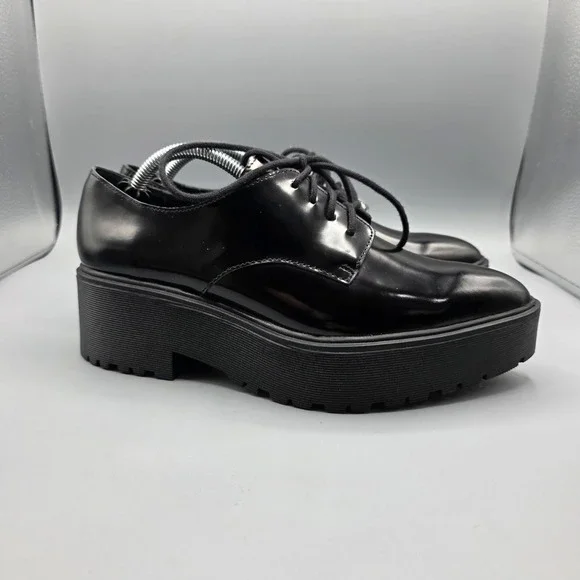 Jeffrey Campbell Bardem Shoes Womens 8 Black Leather Platform Oxford Pointed Toe - Picture 5 of 15